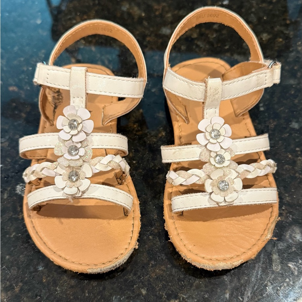 Kids Cream Sandals with Floral Design